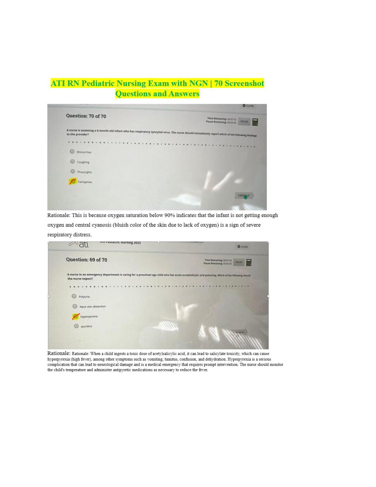 ATI RN Pediatric Nursing 2023/2026 | Actual Study Questions and Practice Test (Screenshot Q&A)