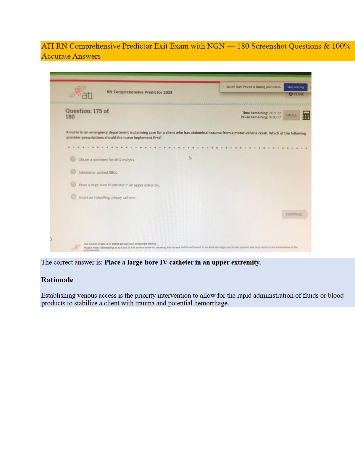 ATI RN Comprehensive Predictor 2026 Exit Exam with NGN 180 Questions and 100% Correct Answers.