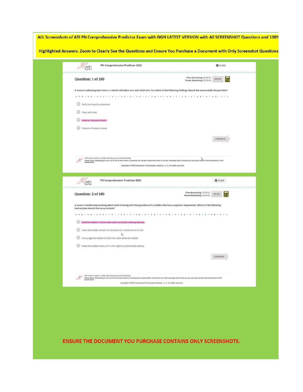 ATI PN Comprehensive Predictor 2026 Exit Exam | 180 Screenshot Q&A