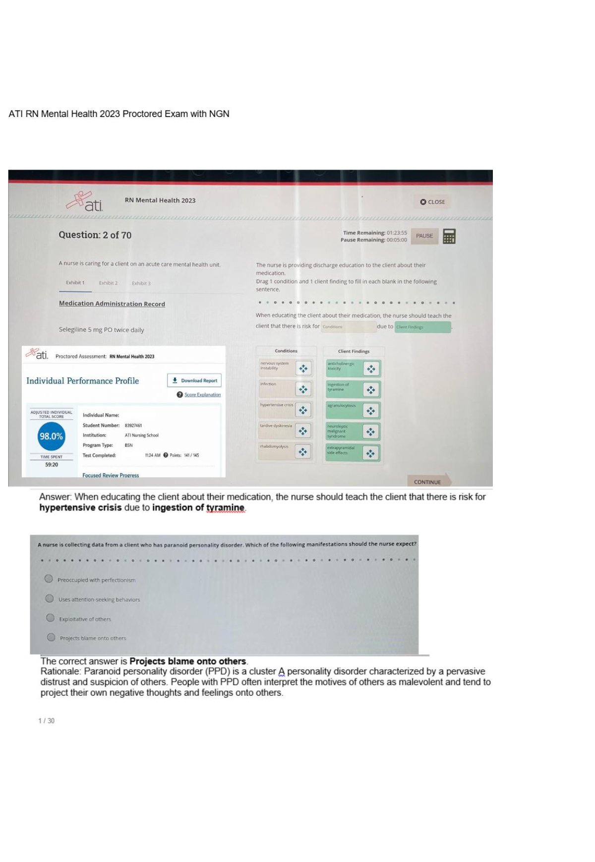 Verified ATI RN Mental Health 2023/2026 NGN | 70 Screenshot Questions and Answers