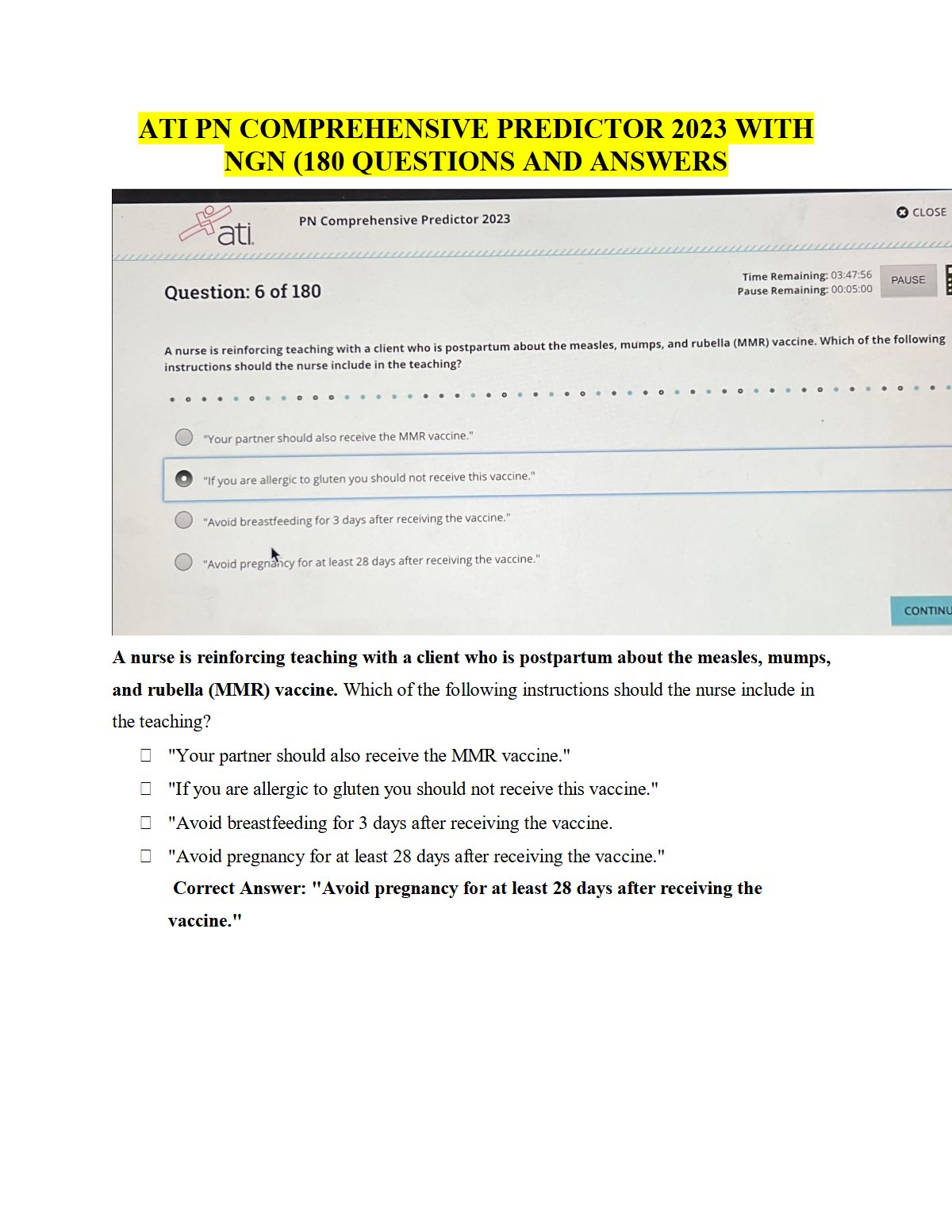 ATI PN Comprehensive Predictor 2026 Exit Exam | 180 Screenshot Q&A
