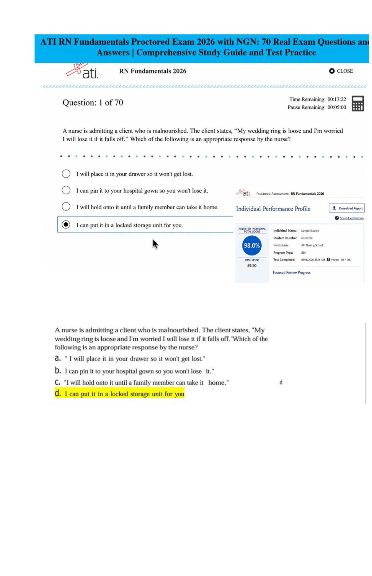 ATI RN Fundamentals 2023/2026 | Actual Study Questions and Practice Test (Screenshot Q&A)