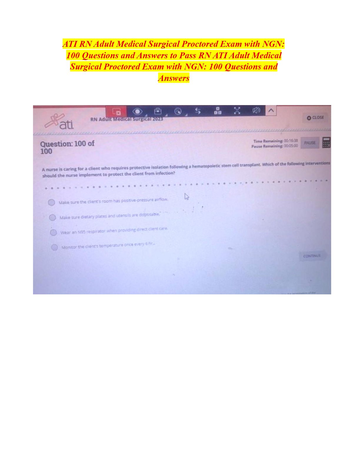 ATI RN Adult Medical Surgical (Med-Surg) 2023/2026 | Actual Study Questions and Practice Test (Screenshot Q&A)